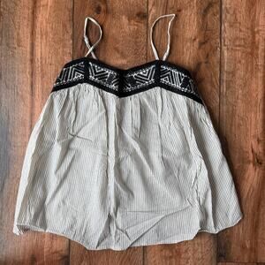 Vintage Y2K Mossimo Supply Co Boho Camisole Top Black White Stripe Lace Medium